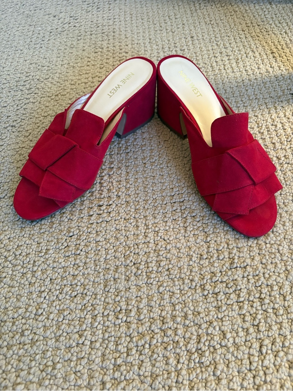 Nine West Red Suede Tiered Bow Block Heel Mule